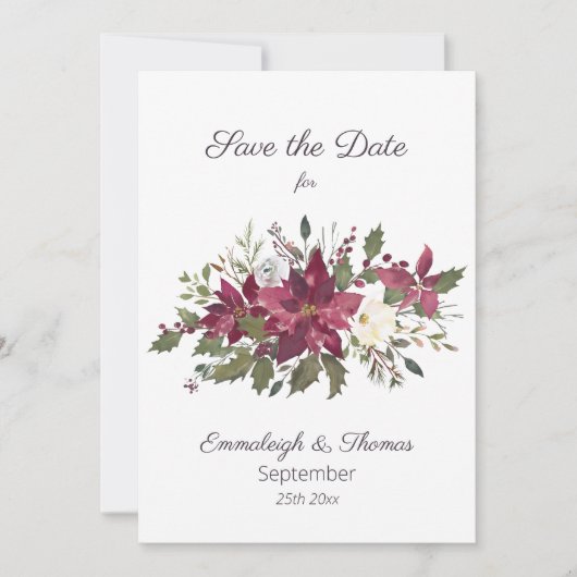 Poinsettia Florals Save the Date | Scarlet Red (Voorkant)