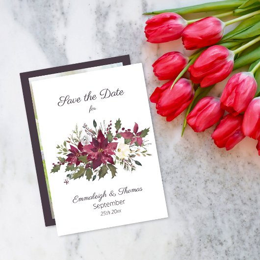 Poinsettia Florals Save the Date | Scarlet Red