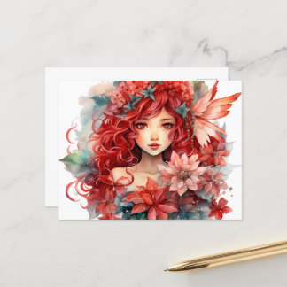 Poinsettia Flower Fairy Girl Briefkaart