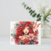 Poinsettia Flower Fairy Girl Briefkaart (Staand voorkant)