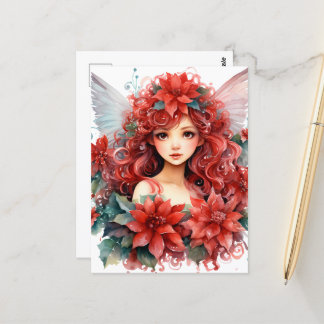Poinsettia Flower Fairy Girl met vleugels Briefkaart
