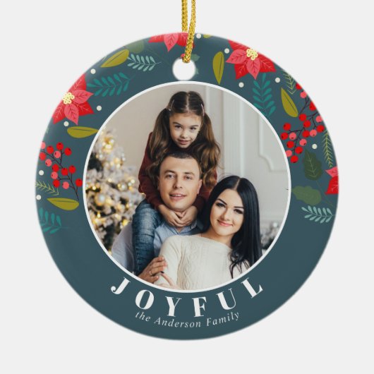 Poinsettia Flower Pattern Foto Joyful Holiday Keramisch Ornament (Voorkant)