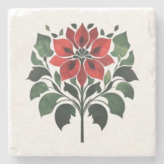 Poinsettia Flower Stenen Onderzetter (Voorkant)