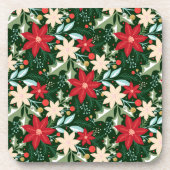 Poinsettia Flowers and Leaves Holiday Kerstmis Bier Onderzetter (Voorkant)