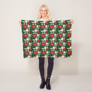 Poinsettia Flowers and Leaves Holiday Kerstmis Fleece Deken