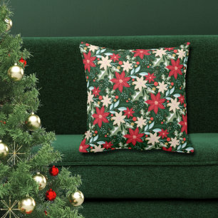 Poinsettia Flowers and Leaves Holiday Kerstmis Kussen