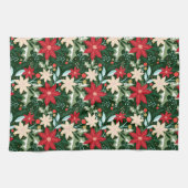 Poinsettia Flowers and Leaves Holiday Kerstmis Theedoek (Horizontaal)