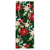 Poinsettia Flowers and Leaves Holiday Kerstmis Wijn Cadeautas (Achterkant)