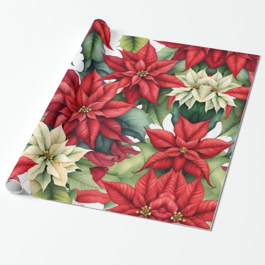 Poinsettia Flowers Cadeaupapier (Uitgerold)