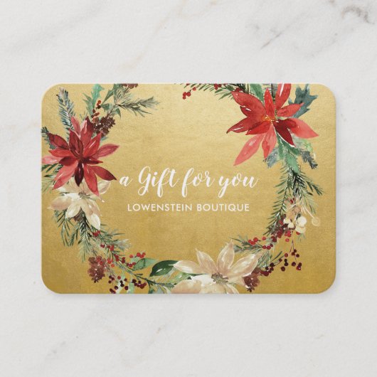 Poinsettia Flowers Faux Gold Foil Gift Certificate Kortingskaartje (Voorkant)