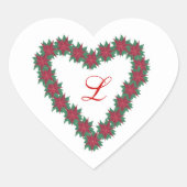 Poinsettia Flowers Heart Shaped Monogram Stickers (Voorkant)