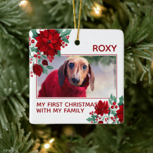 Poinsettia Flowers Ivy Leaves Keramisch Ornament