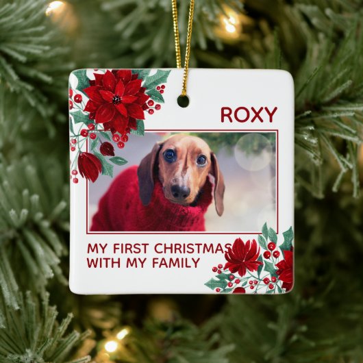 Poinsettia Flowers Ivy Leaves Keramisch Ornament (Boom)