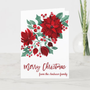 Poinsettia Flowers Ivy Leaves Waterverf Kerstmis Feestdagen Kaart