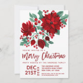 Poinsettia Flowers Ivy Leaves Waterverf Kerstmis Kaart (Voorkant)