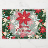 Poinsettia Flowers Leaves Holiday Kerstmini Sparkling Wijnetiket (Enkel label)