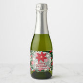 Poinsettia Flowers Leaves Holiday Kerstmini Sparkling Wijnetiket (Voorkant)