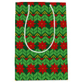 Poinsettia Flowers Red Gold and Green Holiday Medium Cadeauzakje (Voorkant)