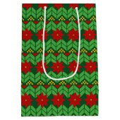 Poinsettia Flowers Red Gold and Green Holiday Medium Cadeauzakje (Achterkant)