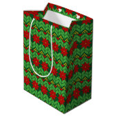 Poinsettia Flowers Red Gold and Green Holiday Medium Cadeauzakje (Achterkant Gekanteld)