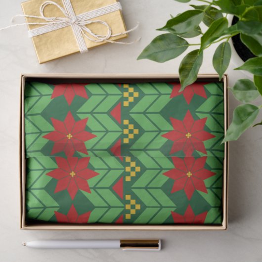Poinsettia Flowers Red Gold and Green Holiday Tissuepapier (Geschenk)