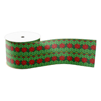 Poinsettia Flowers Red Gold and Green Pretty Grosgrain Lint