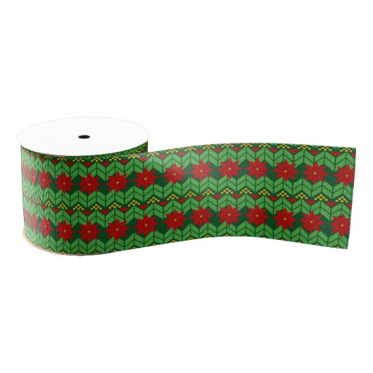 Poinsettia Flowers Red Gold and Green Pretty  Grosgrain Lint (Spoel)