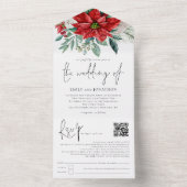 Poinsettia Foliage QR Code Script Weddenschap All In One Uitnodiging (Binnen)