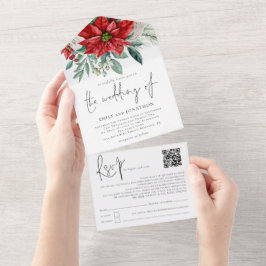 Poinsettia Foliage QR Code Script Weddenschap All In One Uitnodiging
