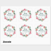 Poinsettia Foliage Rood Groen Kerst Krans Vierkante Sticker (Vel)