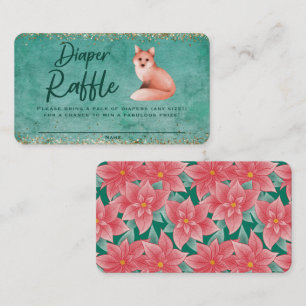 Poinsettia Fox Baby shower Diaper Raffle Ticket Informatiekaartje