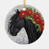 Poinsettia Friesian Horse Keramisch Ornament (Voorkant)