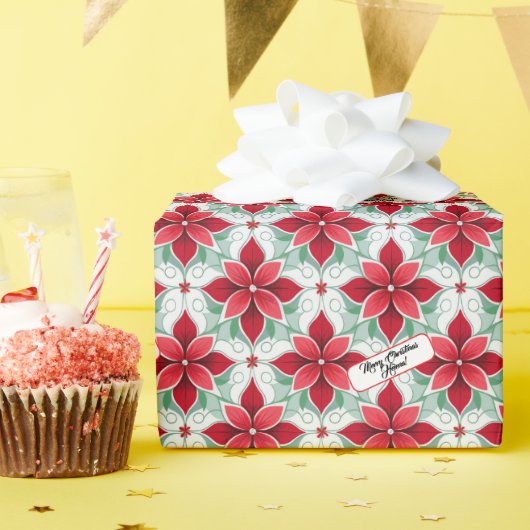 Poinsettia geïnspireerd moderne kerstpatroon cadeaupapier (Verjaardagsfeest)