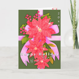 Poinsettia Gelukkig Feest Nieuw Jaar Groen Kaart