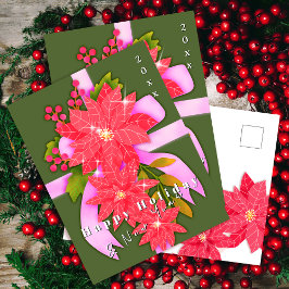 Poinsettia Gelukkig Feest Nieuwjaar Groen Feestdagenkaart