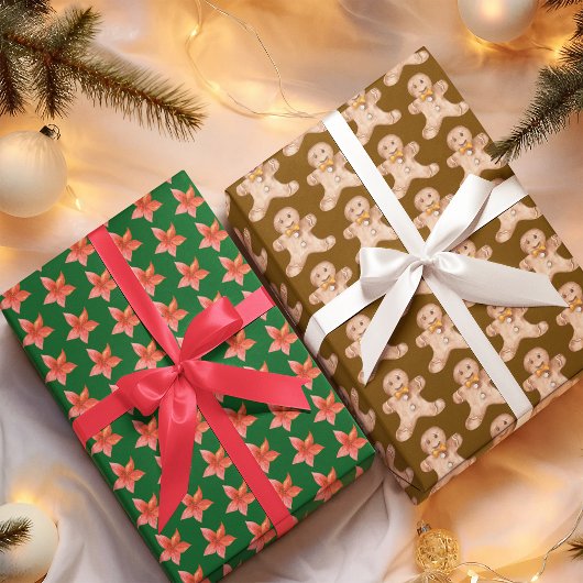 Poinsettia Gingerbread Holly Leaves  Inpakpapier Vel