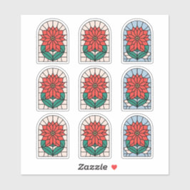 Poinsettia Glas in lood Vakantie Sticker Blad