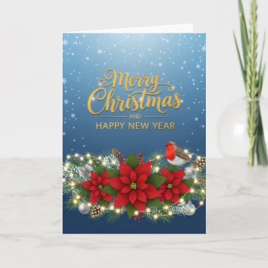Poinsettia Glow Christmas & New Year Card Kaart (Voorkant)