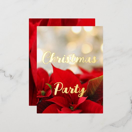 Poinsettia Gold Foil Script Merry Kerstparty Folie Feestdagen Briefkaart (Voorkant / Achterkant)