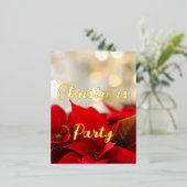 Poinsettia Gold Foil Script Merry Kerstparty Folie Feestdagen Briefkaart (Staand Voorkant)
