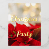 Poinsettia Gold Foil Script Merry Kerstparty Folie Feestdagen Briefkaart (Voorkant)
