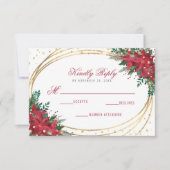 Poinsettia Gold Geometric Kerstbruiloft RSVP Kaartje (Voorkant)