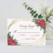 Poinsettia Gold Geometric Kerstbruiloft RSVP Kaartje (Staand voorkant)