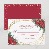 Poinsettia Gold Geometric Kerstbruiloft RSVP Kaartje (Voorkant / Achterkant)