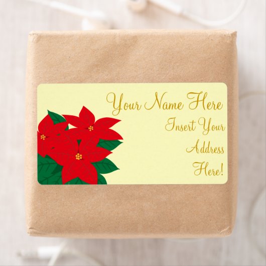 Poinsettia Gold-kerstthema Sticker labels (Insitu)