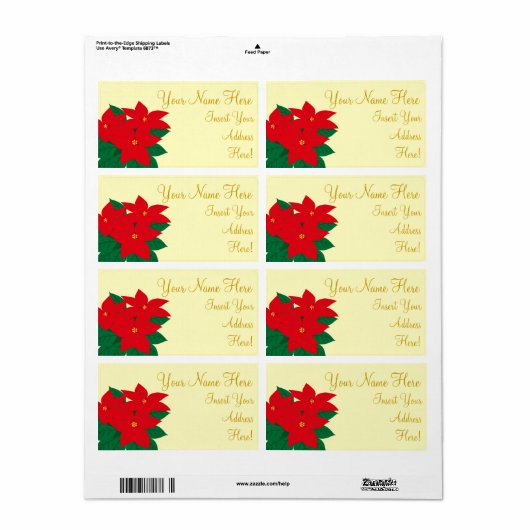 Poinsettia Gold-kerstthema Sticker labels (Full Sheet)