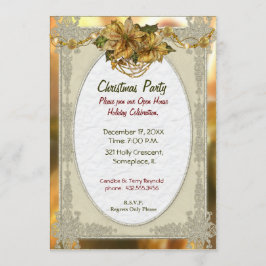 Poinsettia Gold-kerstuitnodiging Kaart