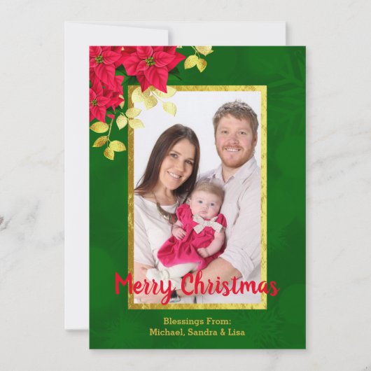 Poinsettia Gold Leaf & Trim Family - Kerstmis met  Feestdagenkaart (Voorkant)