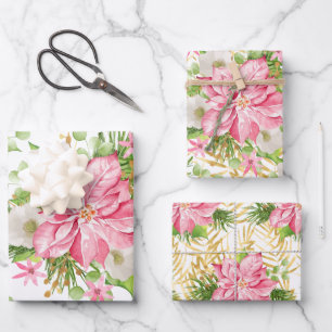 Poinsettia Gold Palm Tree Inpakpapier Vel