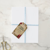 Poinsettia Gold Scroll Christmas Cadeaulabel (Met Touw)